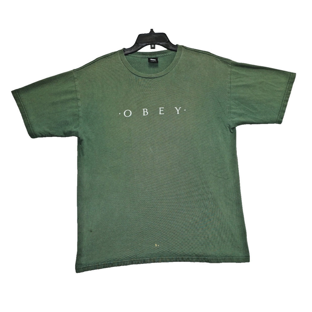 Obey Minimal Logo Graphic Tee – Olive Green – Size L –